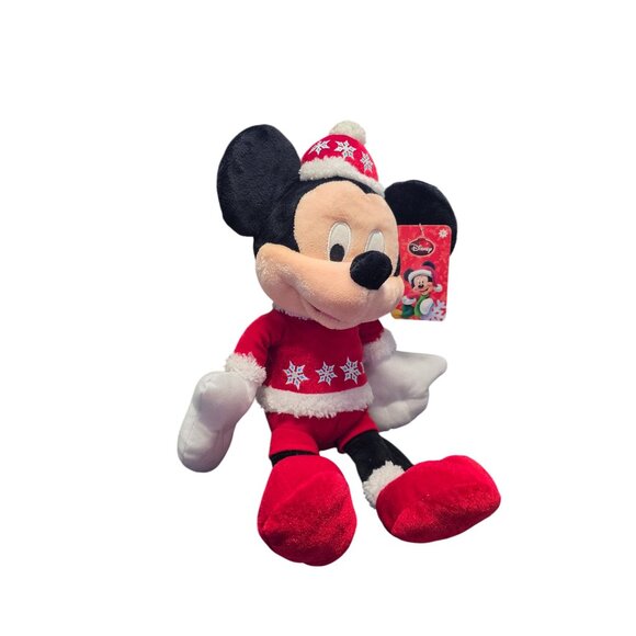 Christmas Disney Mickey Mouse Snowflakes Red And White Plush - Picture 4 of 10